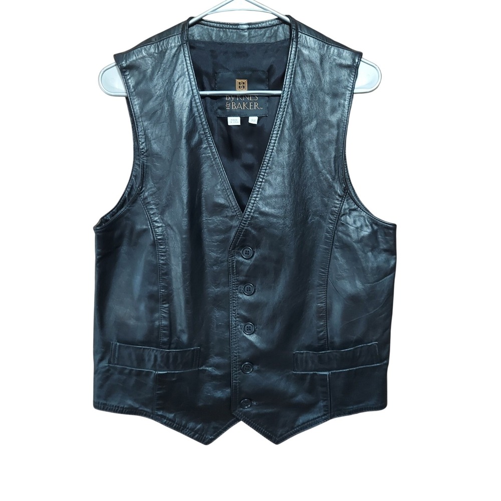 Byrnes & Baker Mens 38 Black Genuine Leather 5-Button Vest Waistcoat Made in USA